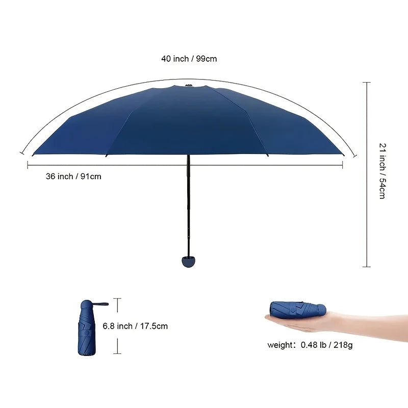Small sun umbrella with protective cover, compact and ultra portable folding umbrella, with 6 reinforced ribs