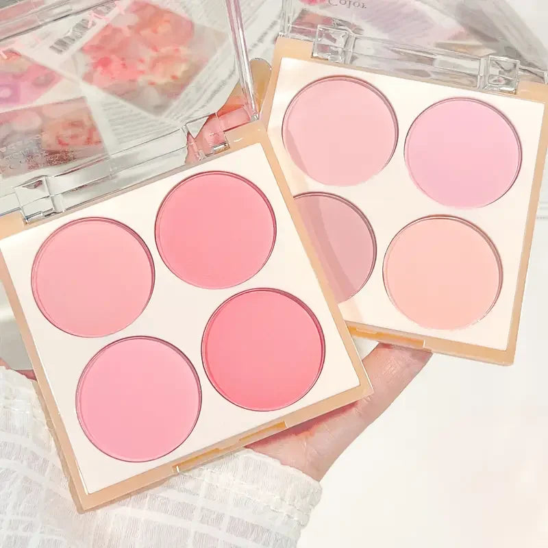 4-color matte blush palette - pinkish purple tones, waterproof, long-lasting natural nude makeup, perfect gift, Korean-style