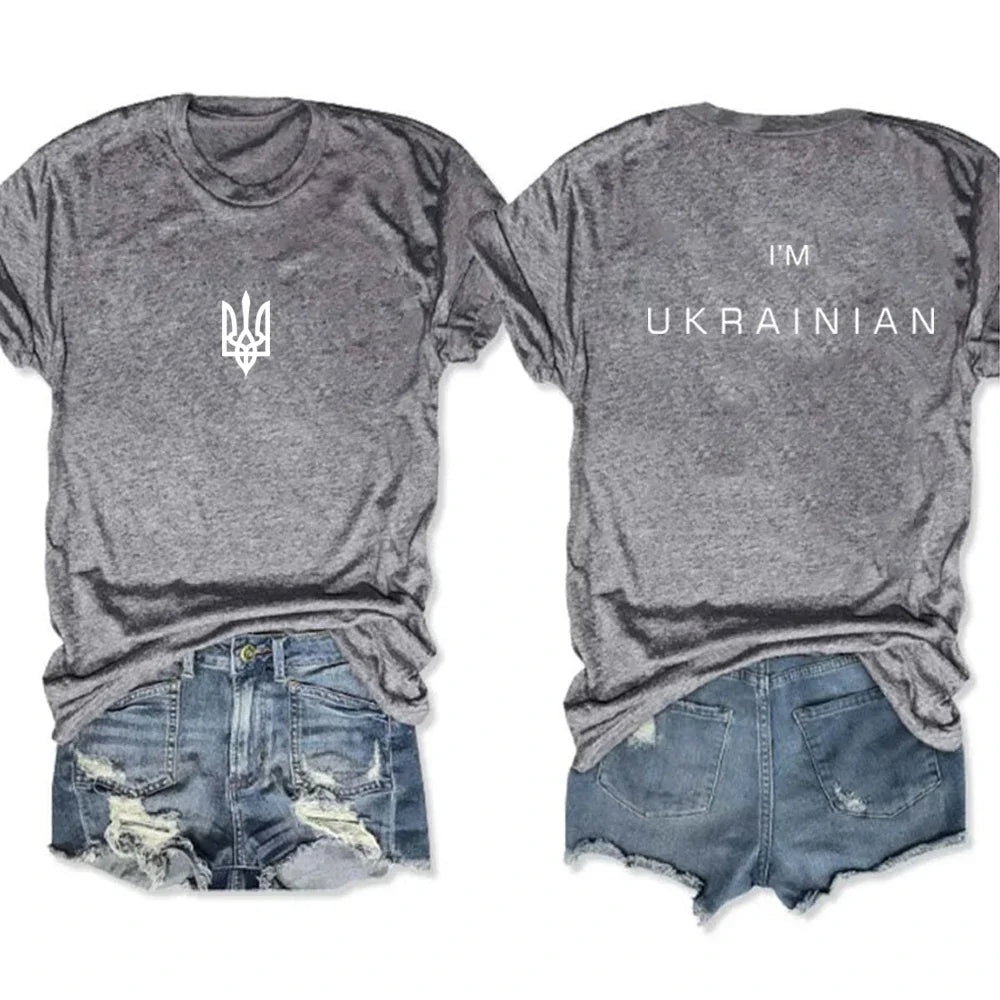 Unisex I'm Ukrainian Shirt Ukraine Trident T-shirt  Women Ukrainian Patriotic Shirts Front and Back Print Tshirt Casual Tops