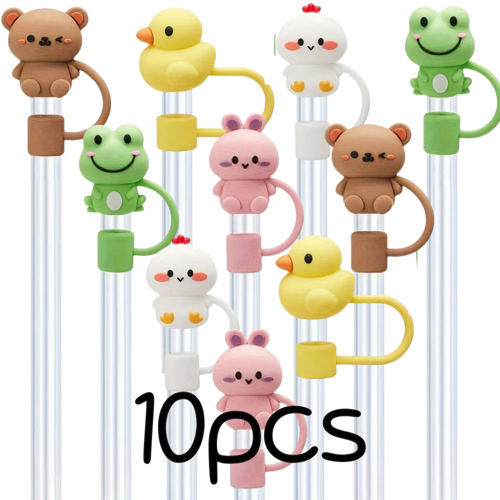 5/10pc Straw Cover Cap Animal Silicone Straw Head Cover Fits 30/40oz Tumbler 0.4in Dustproof Straw Tip Lids For Staly Cup Access