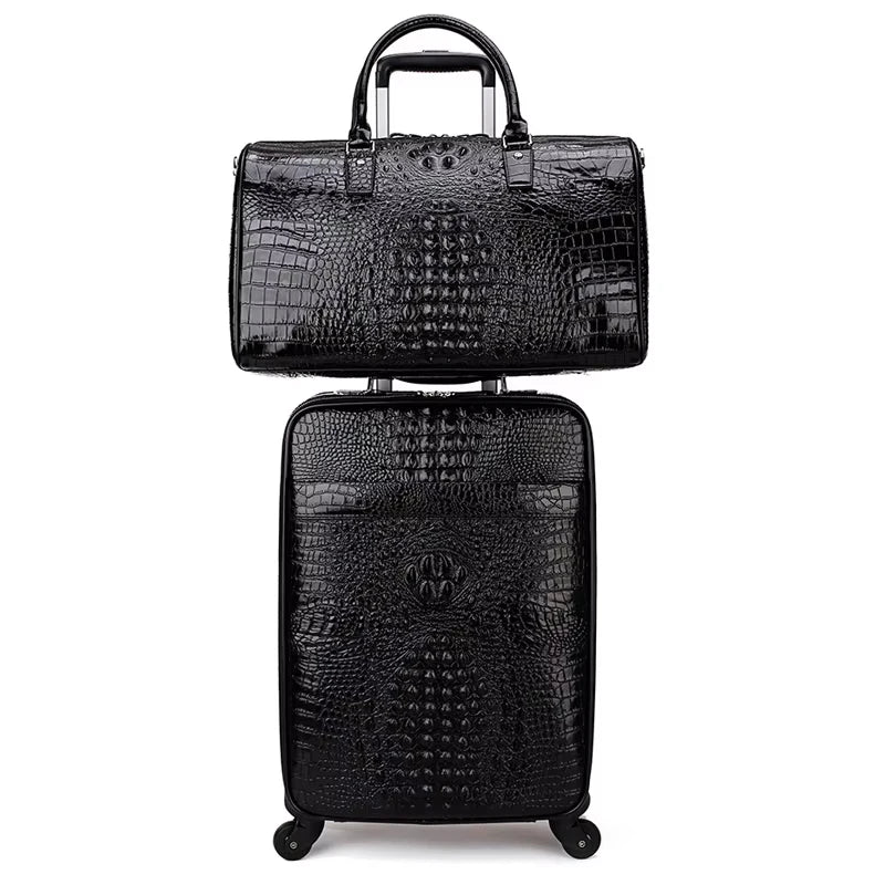 New Men Crocodile Pattern cowhide luggage sets cabin travel bags on wheels business trolley suitcase borading box with handbag