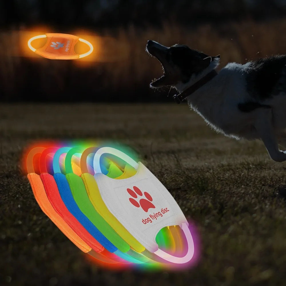 LED luminous Dog Flying Discs Glowing Interactive Dog Trainning Toy Self Happy 3 Modes Light Pet Luminous Flying Discs