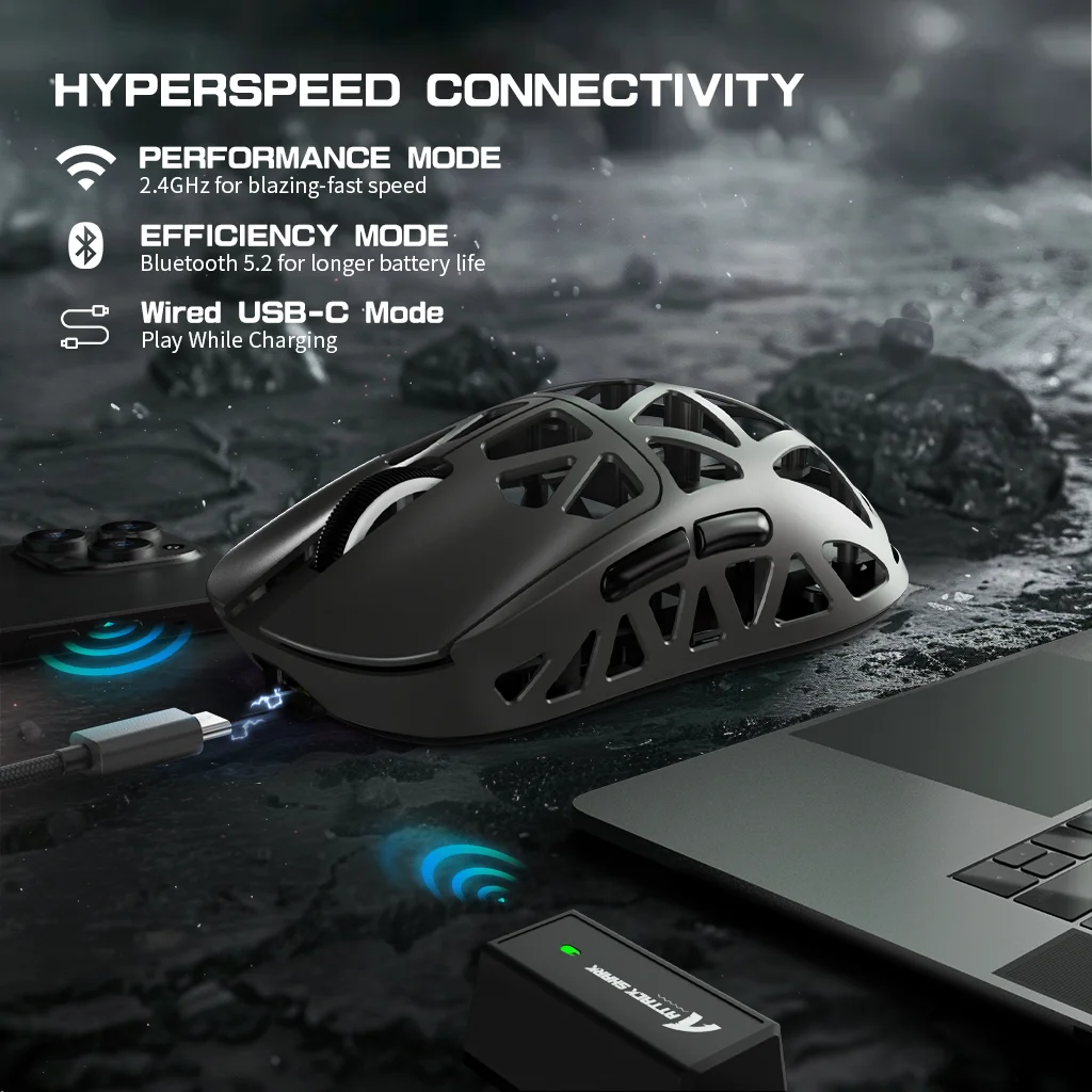 ATTACK SHARK R2 Magnesium Alloy PAW3950 Gaming Mouse, Tri-mode, 8000hz, 42000 DPI, 45g Ultralight, 100M Clicks Microswitches