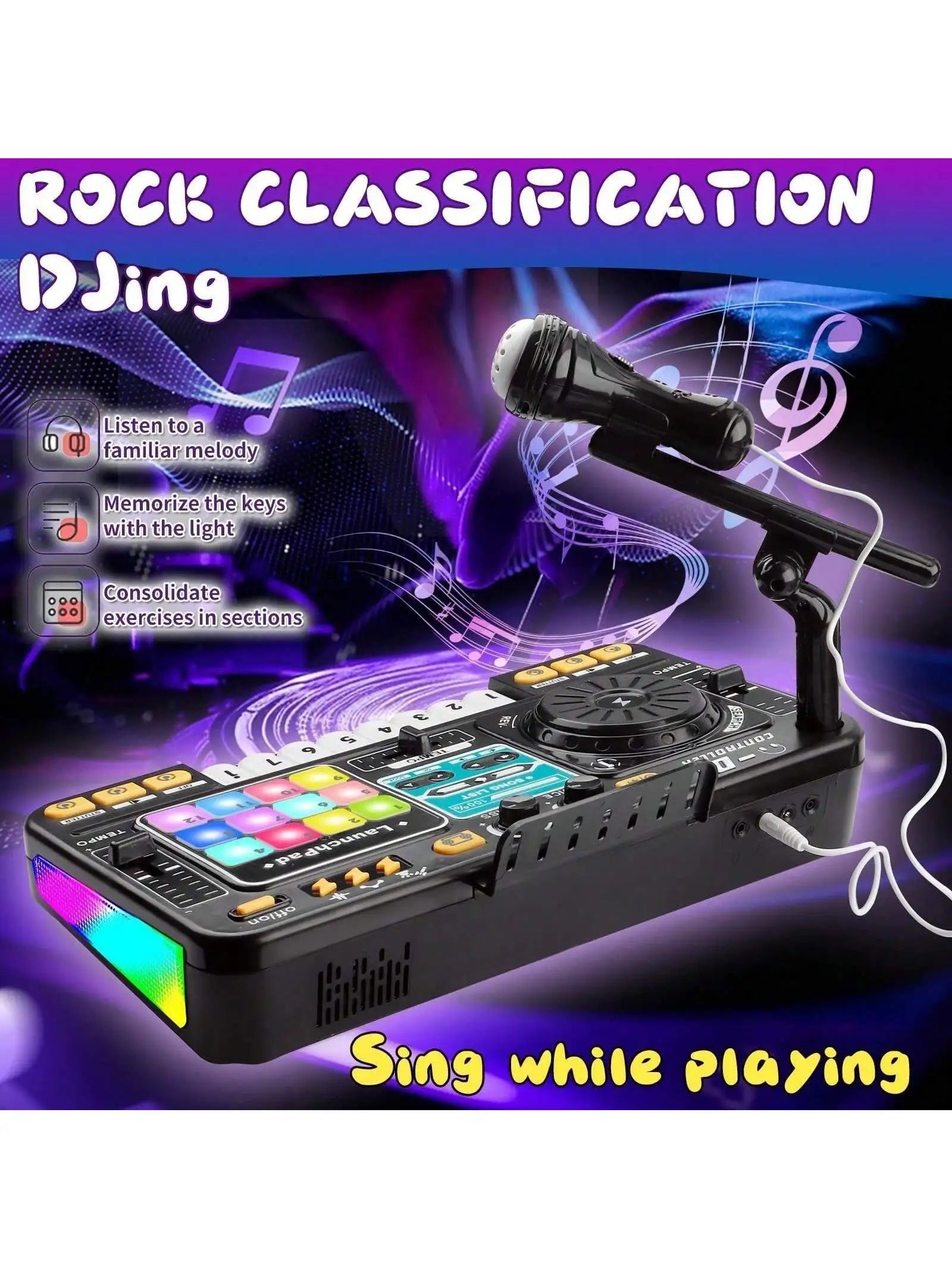 DJ Mixer for Kids, Toddler DJ Mixing Table with DJ Turntable, Game Mode, Light & Speed Control and Microphone, Gifts for 3 4 5 6