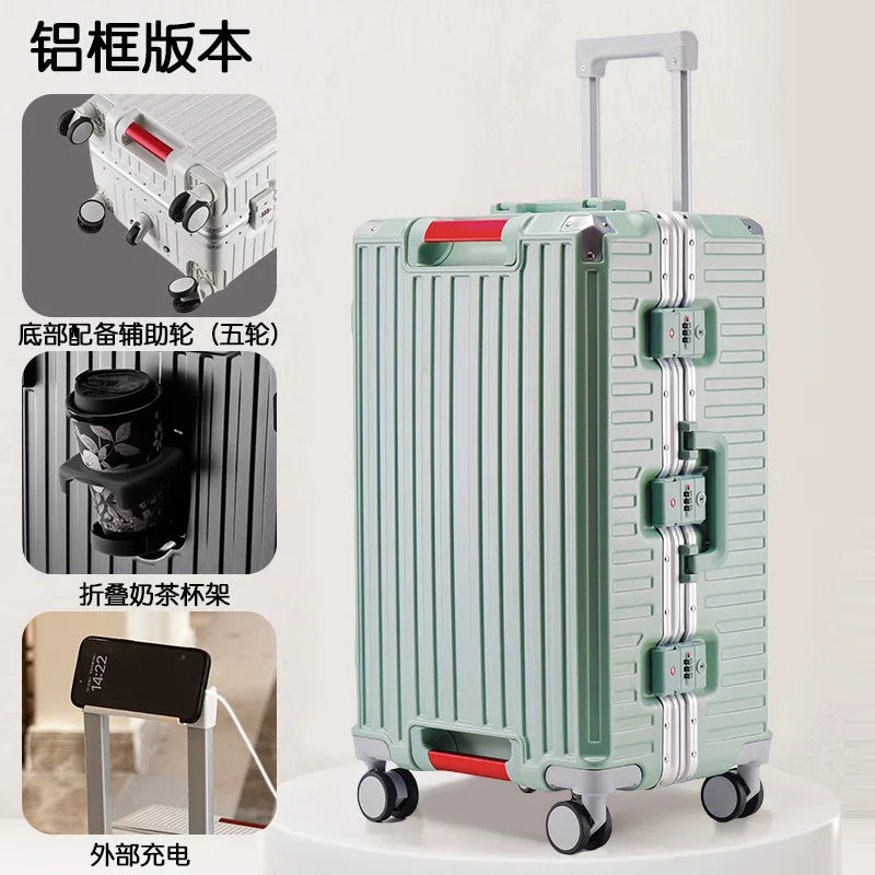Five Wheels Luggage Aluminum Frame Multifunctional Travel Suitcases  22-28''Large Size Suitcases 3:7 Split