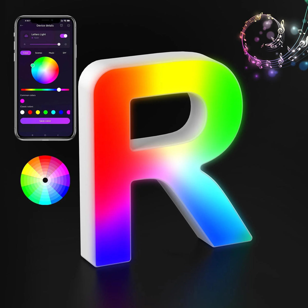 Light Up Letters LED Letter Lighted Letter Color Glitter Alphabet MeRGBW APP Music Sync Gift Logo Bar Wall Night Light Letters