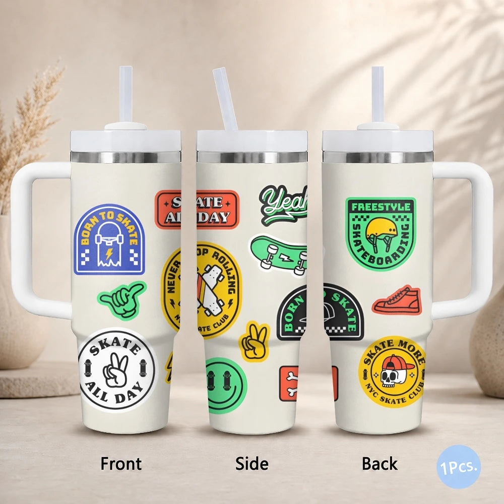 skateboard badges Vacuum Flasks 40oz Stainless Steel Insulated Tumbler with Handle Straw Leakproof Cup Daily Travel Mug