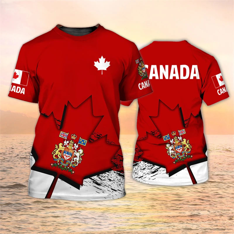Canada Flag T-shirt Men's Maple Leaf Pattern Short Sleeved T Shirt Summer Casual Top Hip Hop T Shirts Women's Sports Clothes