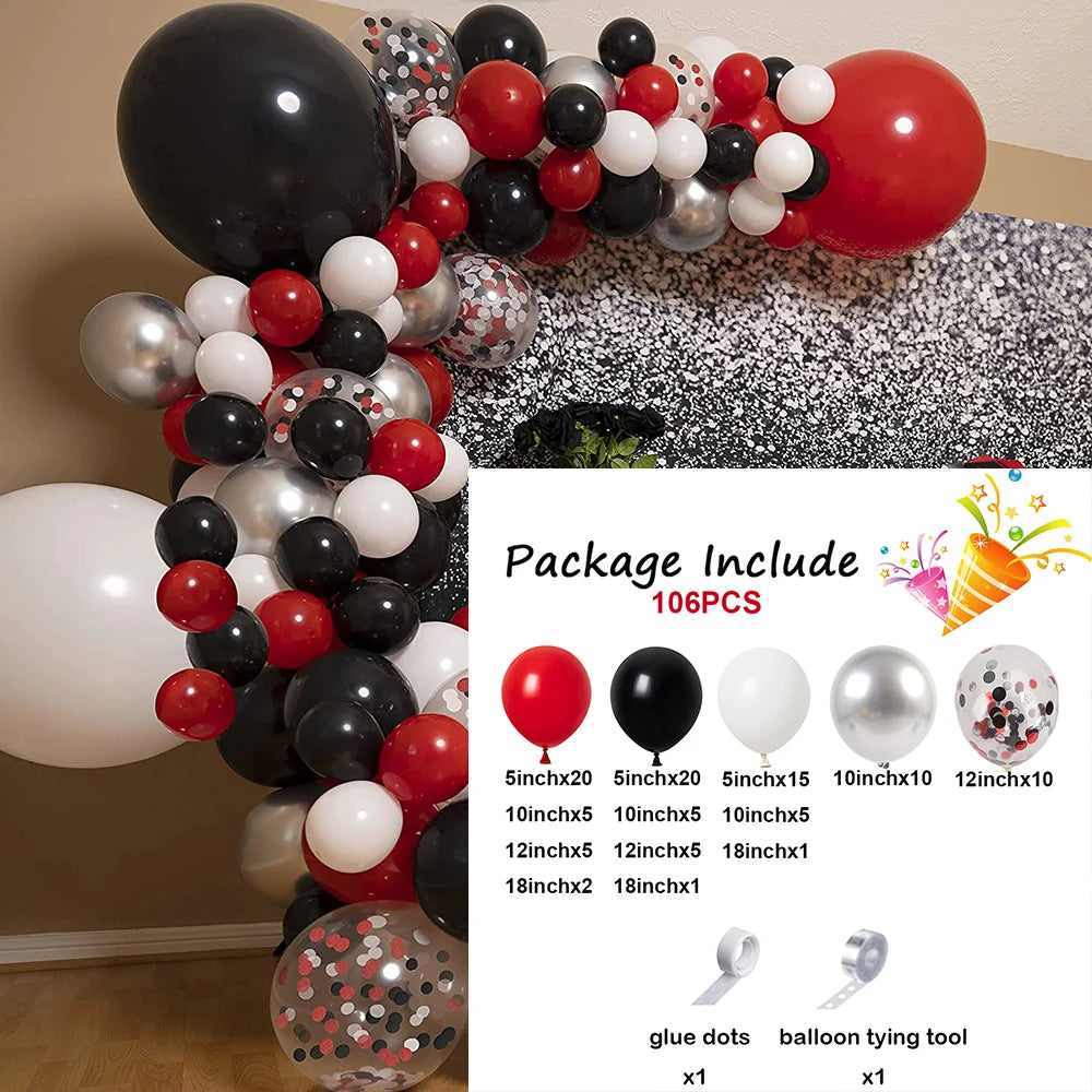 1 Set Red Black Balloons Garland Arch Kit Baby Shower Birthday Decorations Red White Black Silver Balloon Graduation Party Decor