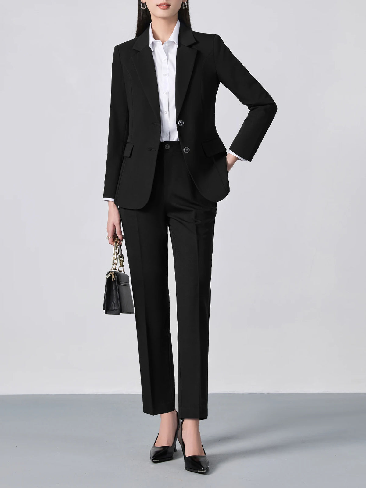 Single-Breasted Notch Lapel Suit Set: Slim-Fit Blazer & Formal Trousers, Minimalist Commuter Style with Elegant Sophistication
