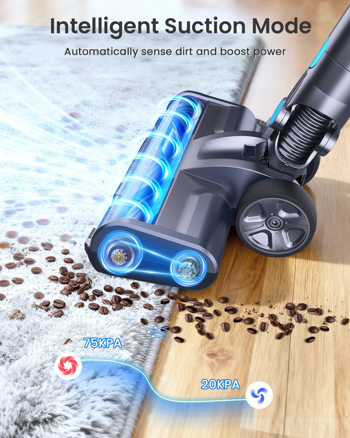 Homore NH007 650W/75KPA Powerful Cordless Vacuum Cleaner with LED Ambient Light, Smart Suction and Self-Standing Design