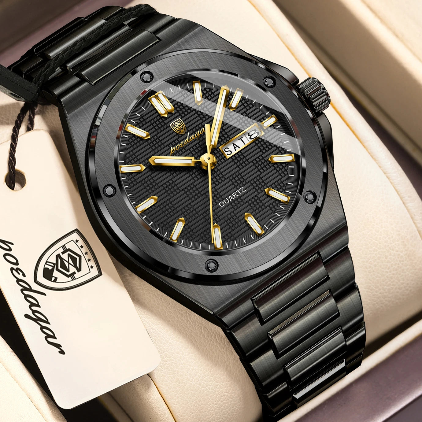 POEDAGAR Fashion Men's Clock Quartz Date Week Luxury Male Watch Waterproof Luminous Stainless Steel Watches For Men Reloj Hombre