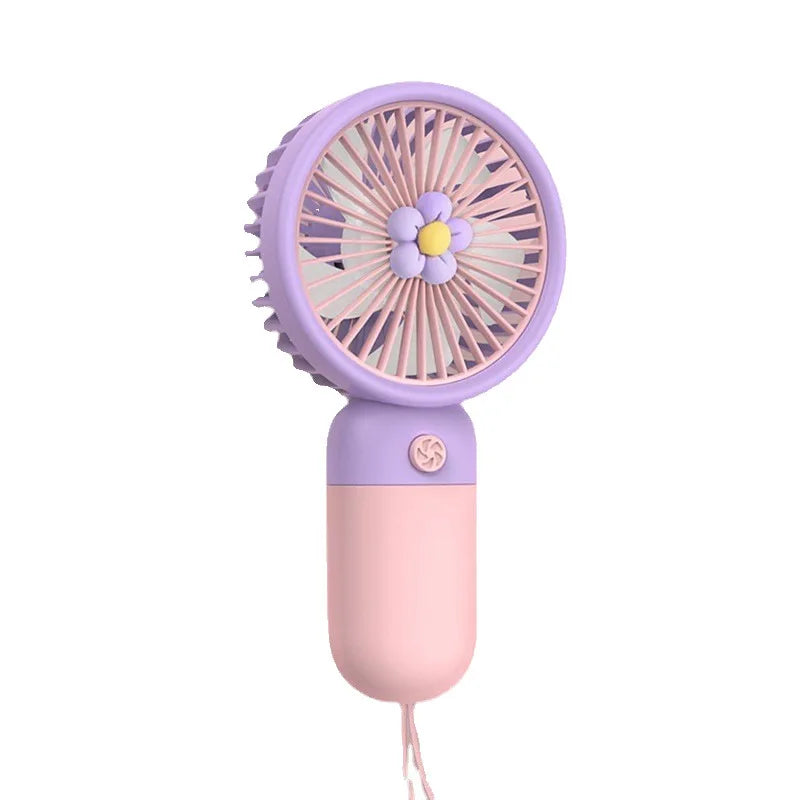 Portable Handheld USB Mini Fan with Stand Cartoon Design Rechargeable Student Fan