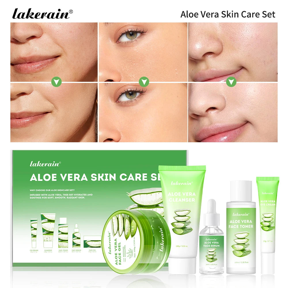 Aloe Vera Skin Care Set Deep Moisturizing Nourishing Face Skin Care Whitening Brightening Smooth Skincare Kit Gift for Woman