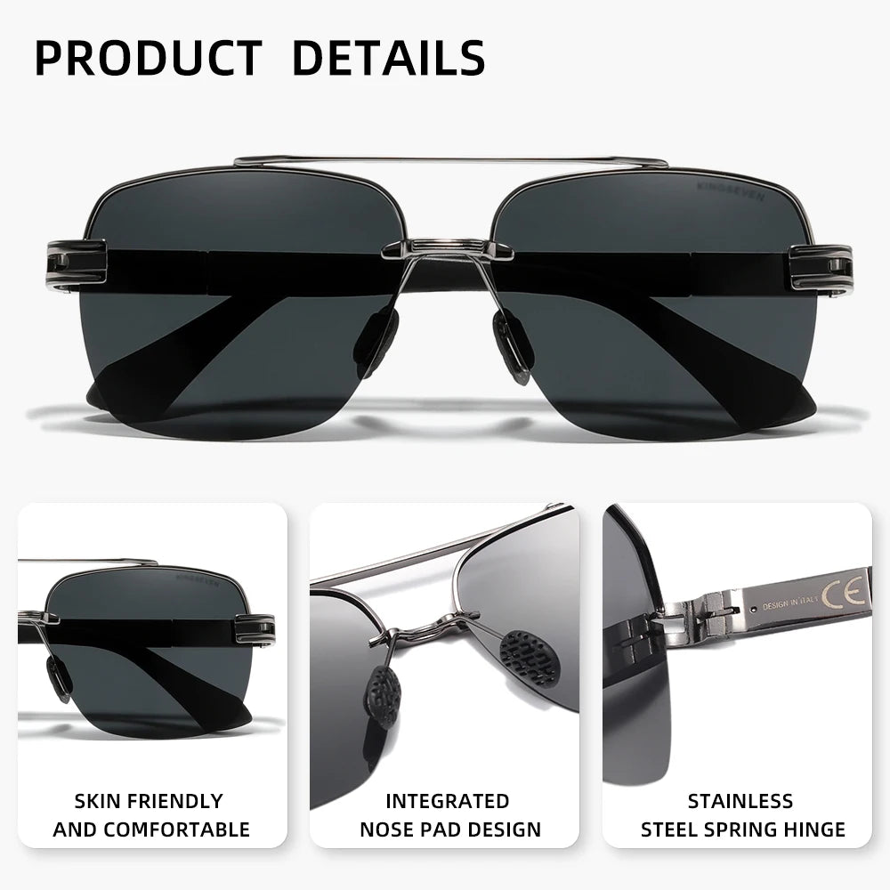 KINGSEVEN Popular Male Sunglasses Square Half Frame Men Women Summer Driving High Quality Polarized UV400 Anti-glare Eyewear