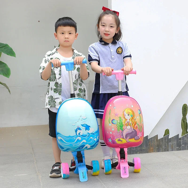 2025 New kids Scooter luggage,skateboard suitcase on wheels,children's gift,Cute Cartoon small trolley case,rolling luggage bag