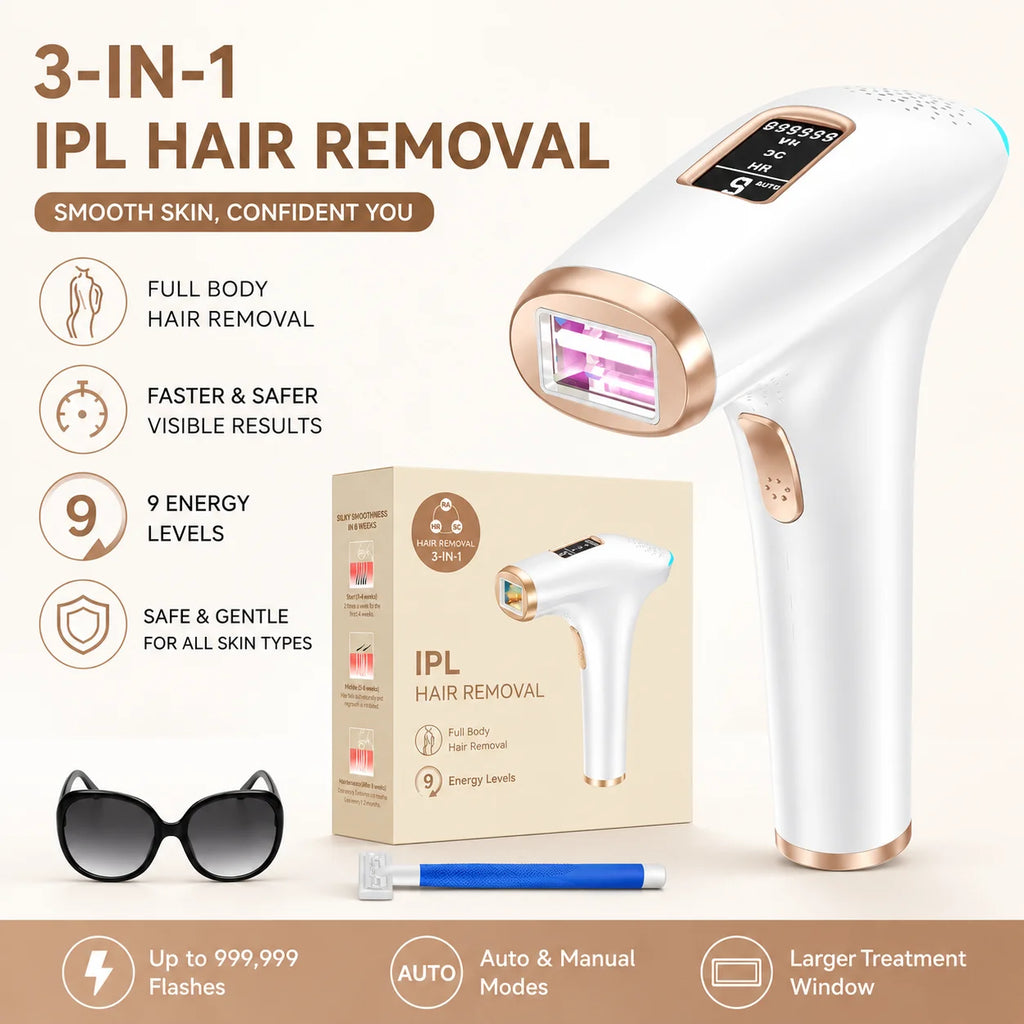 Hair Removal Device IPL Laser epilator 999,900 IPL Flashes, 9 Levels & 2 Modes,Face, Body, Armpits Pulsed Light Hair Remover
