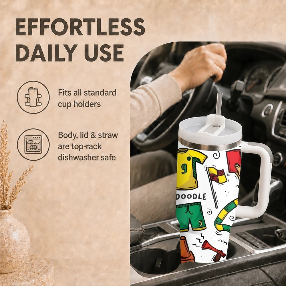 Football Game Team Vacuum Flasks 40oz Stainless Steel Insulated Tumbler with Handle Straw Leakproof Cup Daily Travel Mug