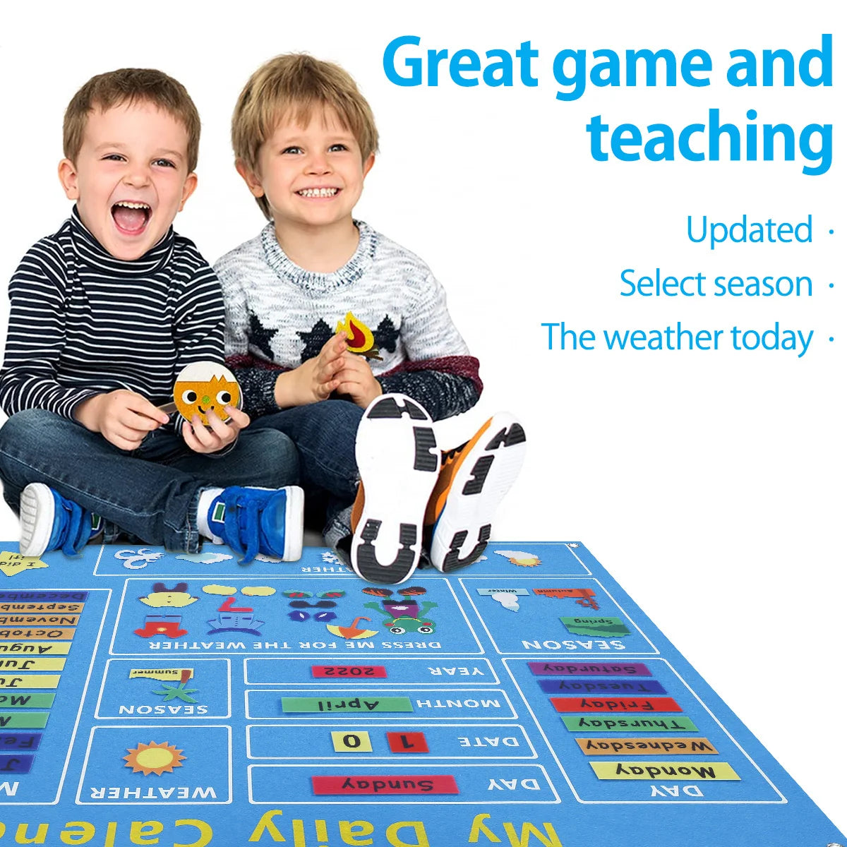 My First Daily Calendar Felt-Board for Toddlers 100x70cm Today Calendar Chart Hanging Board for Wall Date Weather Season Month