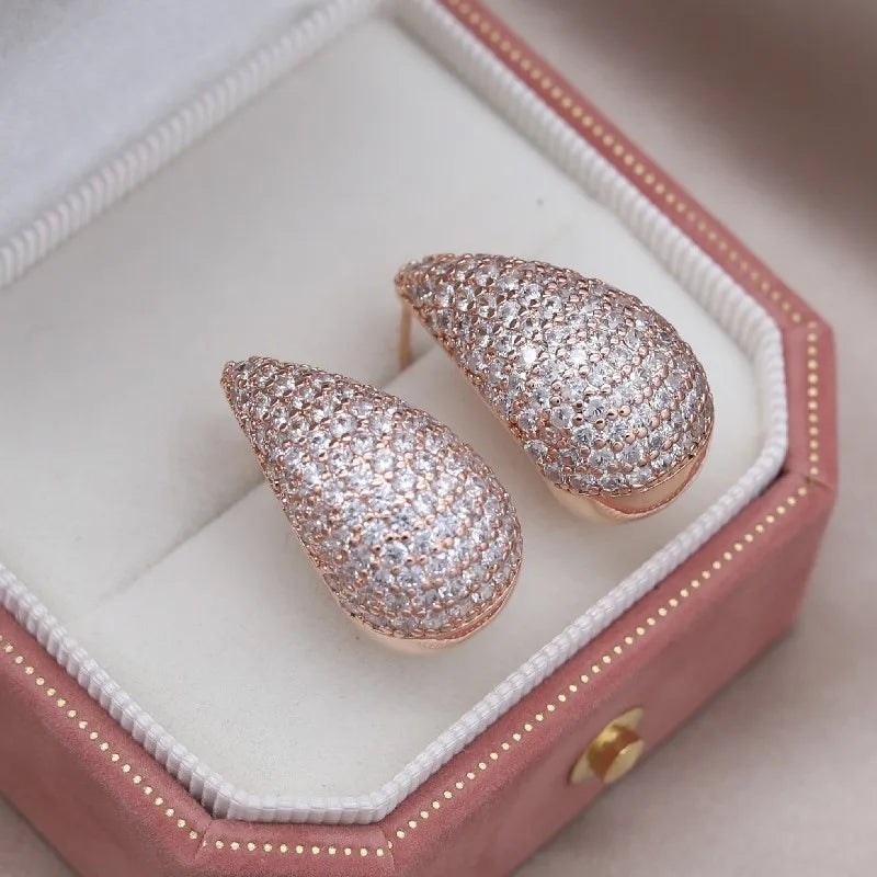 Korean new design fashion jewelry 14K gold plated exquisite close-set zircon round earring simple women's daily work accessories