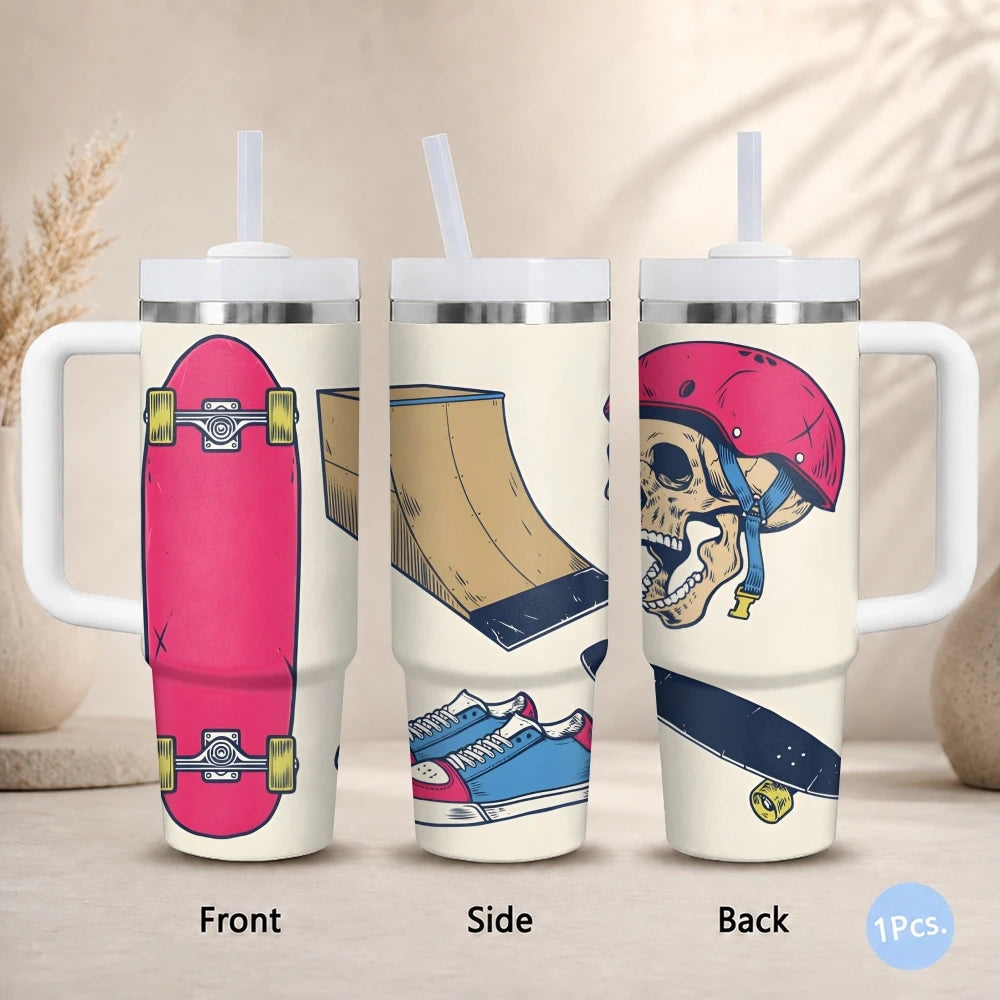 skateboard badges Vacuum Flasks 40oz Stainless Steel Insulated Tumbler with Handle Straw Leakproof Cup Daily Travel Mug