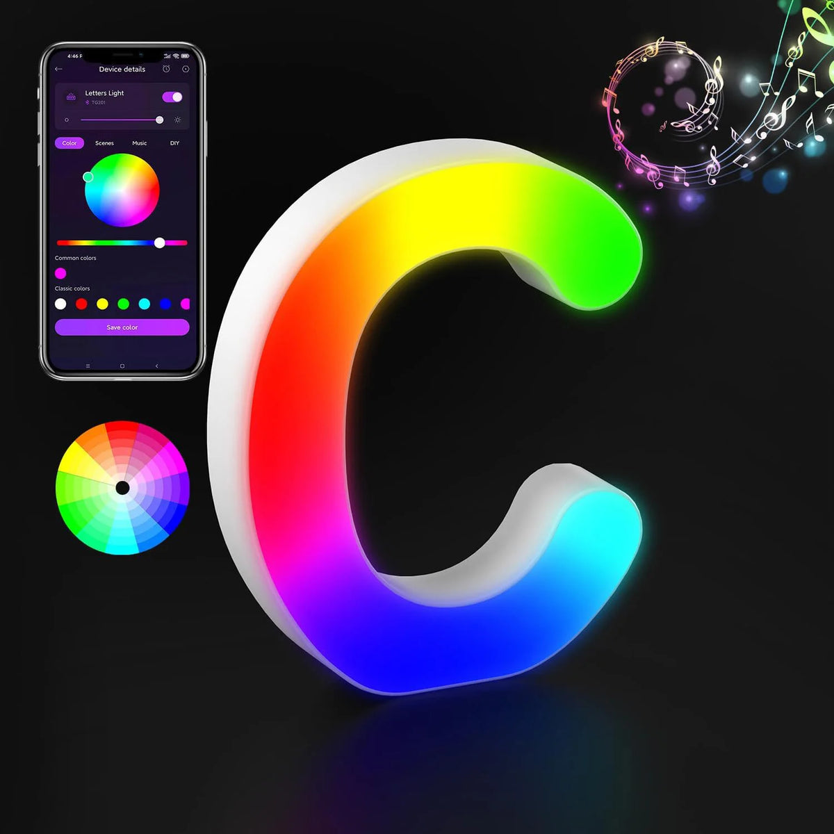 Light Up Letters LED Letter Lighted Letter Color Glitter Alphabet MeRGBW APP Music Sync Gift Logo Bar Wall Night Light Letters