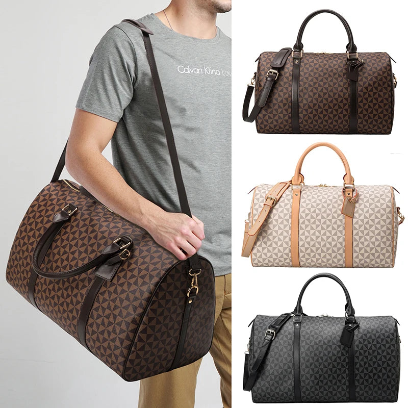 Vintage Large Travel Duffle Tote Bag for Women And Men Durable Leather Weekender Carry-On Travel Bag for Airplan Gym Work
