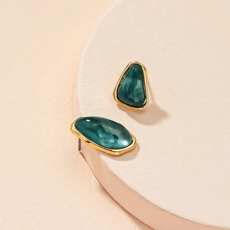 Simple Temperament Gradient blue-green Irregular Geometric Asymmetrical Stud Earrings Vintage Fashion Jewelry For Women