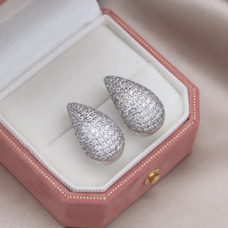 Korean new design fashion jewelry 14K gold plated exquisite close-set zircon round earring simple women's daily work accessories