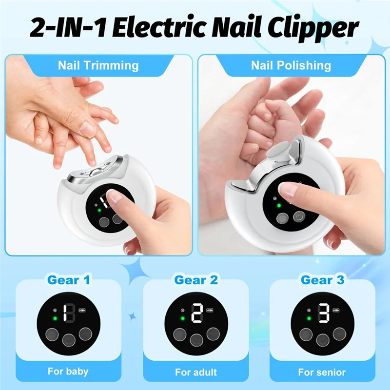 B78B-Nail Trimmer Electric With Nail File& 3 Speed Gears, Baby Nail Clipper For Baby, Adult, Seniors