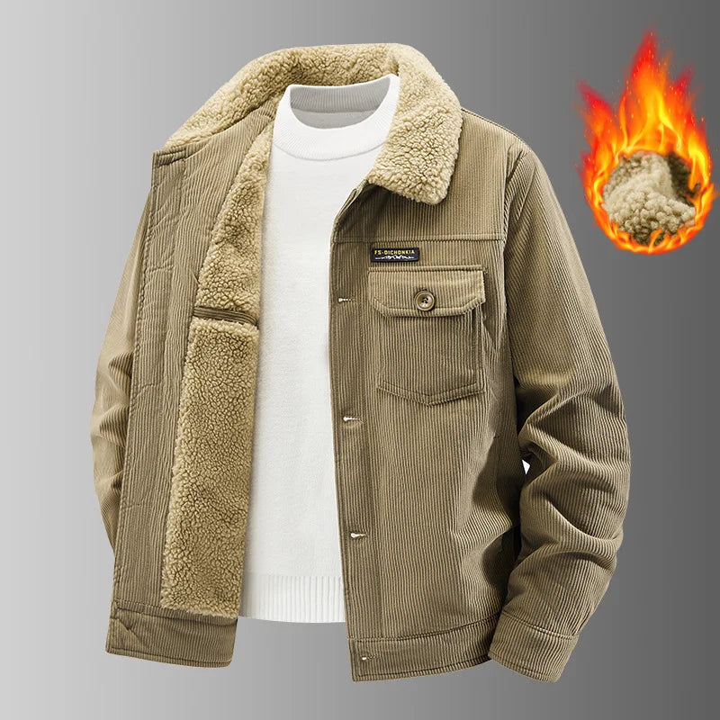 New Winter Men Corduroy Casual Jackets Male Fashion Fleece Warm Parkas Down Jackets High Quality Man Slim Cargo Coats Size 5XL
