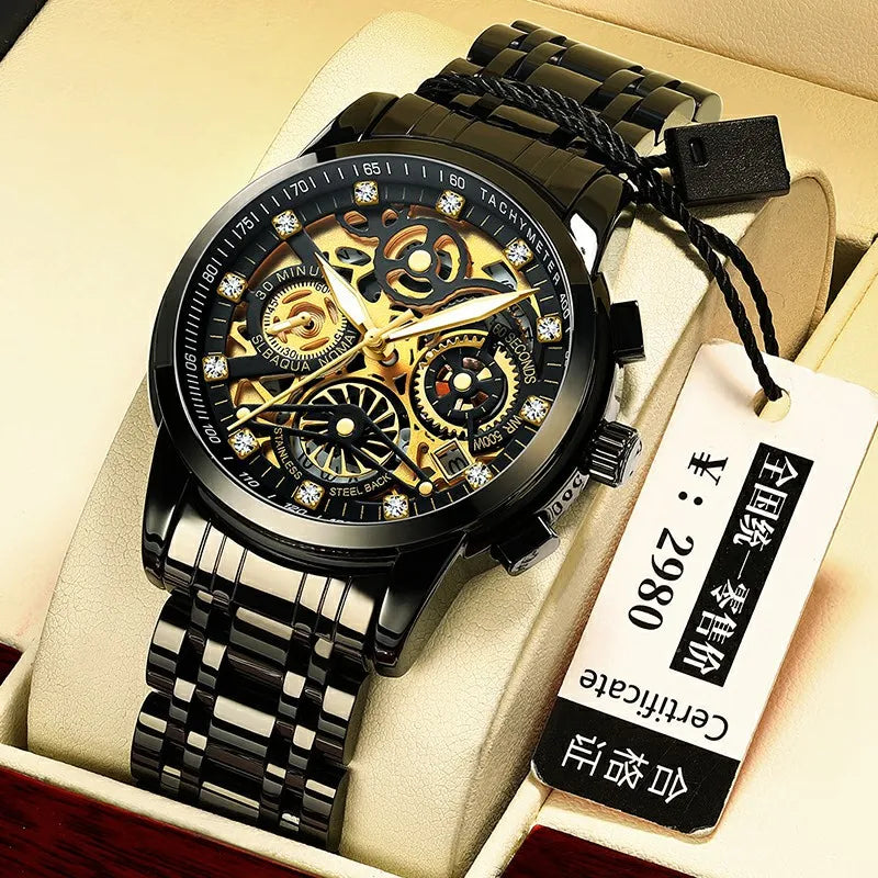 Ruizhiyuan best-selling gold watch - men's luxury waterproof watch, large gold-plated watch