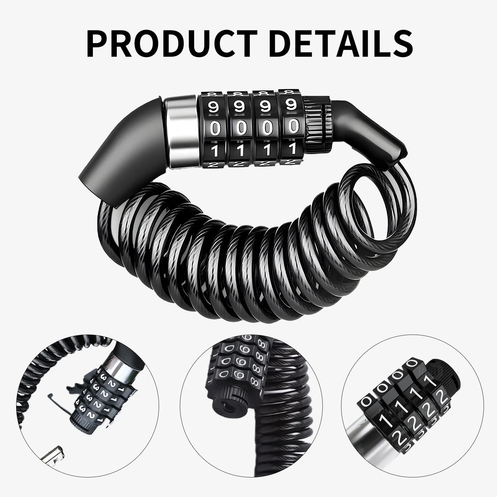 TOSUOD 4 Digit Password Bike Lock, Steel Cable Security Chain with Password Code Anti-Theft Bicycle Accessories