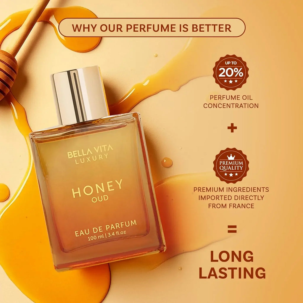 BellaVita Luxury Honey Oud EDP 3.4oz / 100ml Warm Sweet Amber Vanilla Long Lasting Unisex Perfume Ideal Holiday Gift
