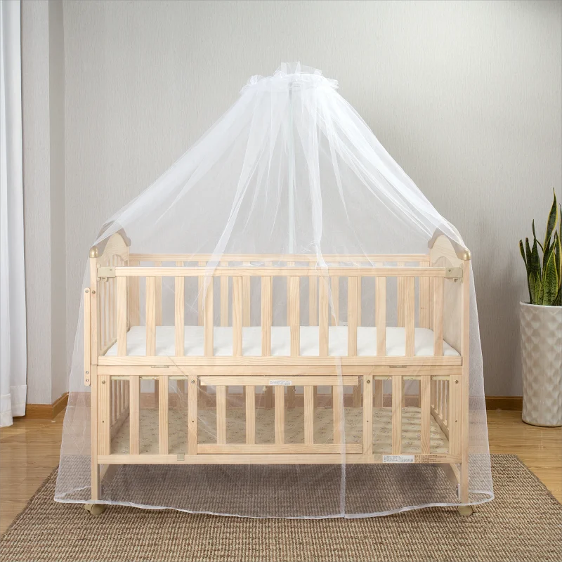 Wooden Crib Solid Wood Crib & Crib Cradle Bed Neonatal and Walker Suture Bed 0-8 Years with Mosquito Net