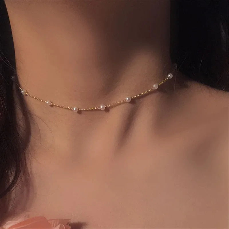 CARLIDANA Hot Selling High Quality Pearl Chain Stainless Steel Gold Plated Beaded Necklace Bracelet Set Jewelry for Women
