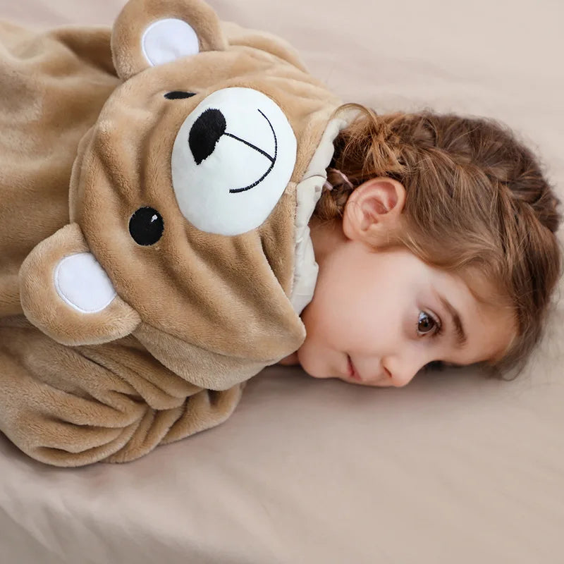Kids Kigurumis Bear Animal Cartoon Onesies Baby Flannel Pajamas Infant Hooded Sleepwear Jumpsuits Cosplay Costume Cartoon onesie