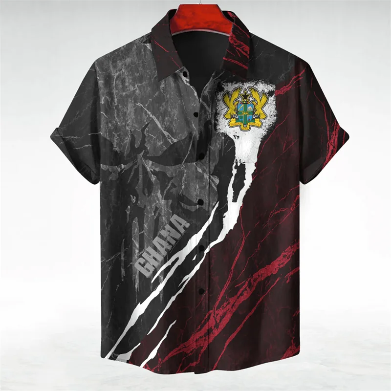 Ghana Flag Map 3D Printed Short Sleeve Shirts For Men Clothes GHA National Emblem Beach Shirts National Emblem Blouses Male Tops