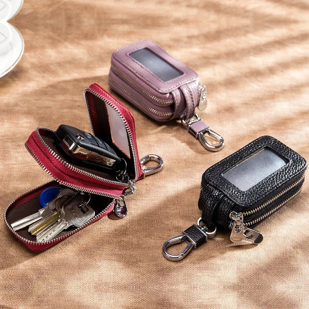 Car Key Holder Men Genuine Leather Practical Housekeeper Multifunctional Double Zipper Square Home Key Case Women Keys Wallet
