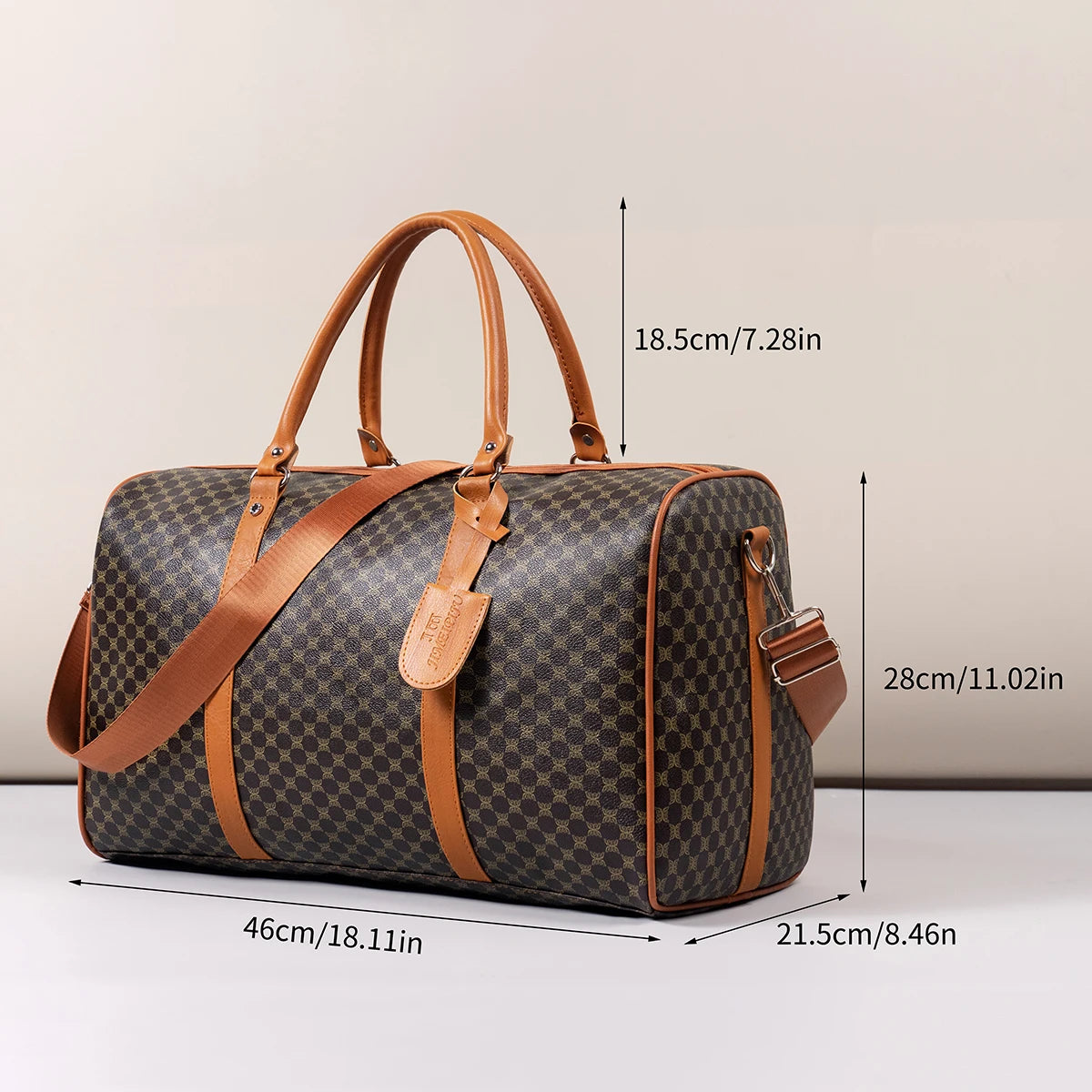 Mature and Elegant Patterned Dark-Colored Travel Bag, Sturdy and Durable with Smooth Zipper, Large Capacity for Carrying Suits, Clothes, Documents, Laptops, Shoes, Single Shoulder Crossbody with Dual Handles, Easy to Carry, S