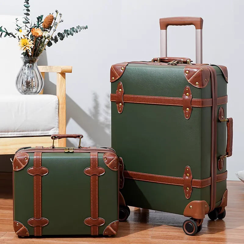 2025 New Vintage Luggage Set 20 inch Boarding Box 28 Inch Large Capacity Suitcase 14'' Cosmetic Case PP+PU Rolling Luggage
