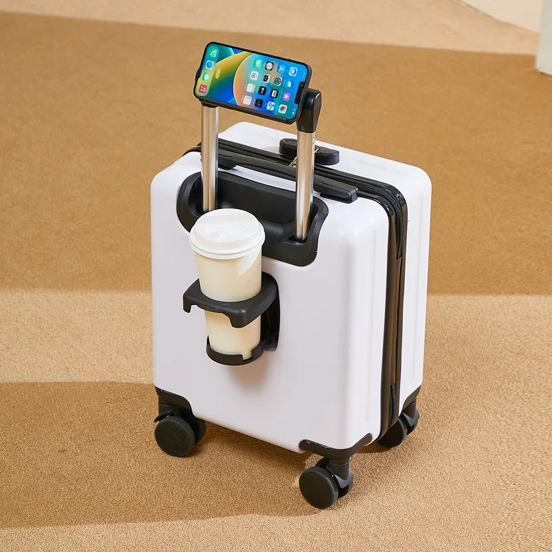 Air Travel Suitcases on Wheels With Cup Holder Carry-on Suitcase for Flight Traveling Box Luggage Trolley Small Valise De Voyage
