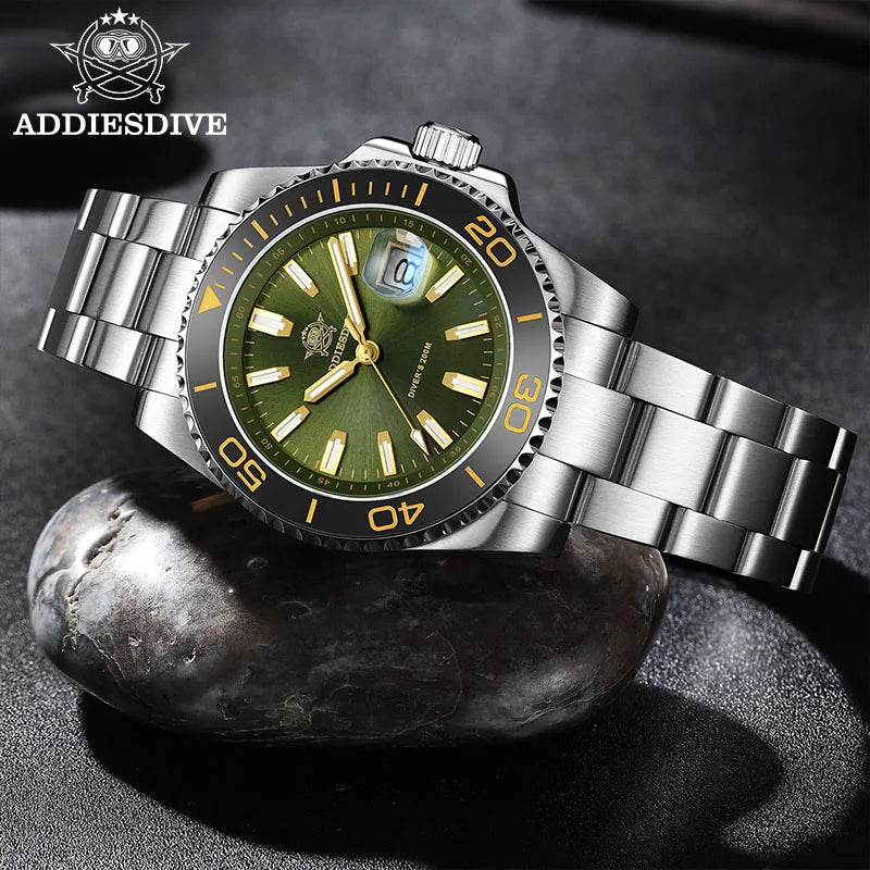 ADDIESDIVE New Diving Watch Men Luminous Cerammic Bezel 316L Stainless Steel 200m Waterproof AR Coated 41mm Quartz Wristwatch