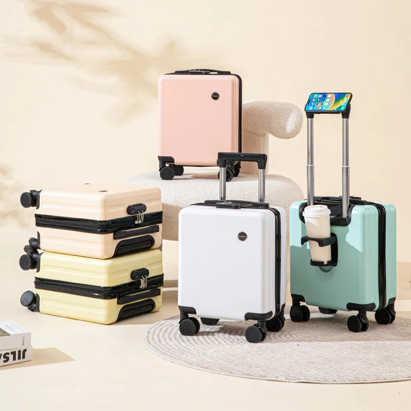 Air Travel Suitcases on Wheels With Cup Holder Carry-on Suitcase for Flight Traveling Box Luggage Trolley Small Valise De Voyage