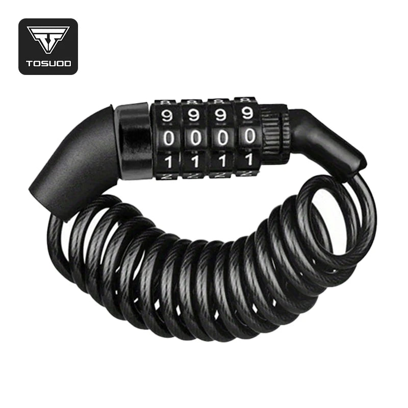TOSUOD 4 Digit Password Bike Lock, Steel Cable Security Chain with Password Code Anti-Theft Bicycle Accessories