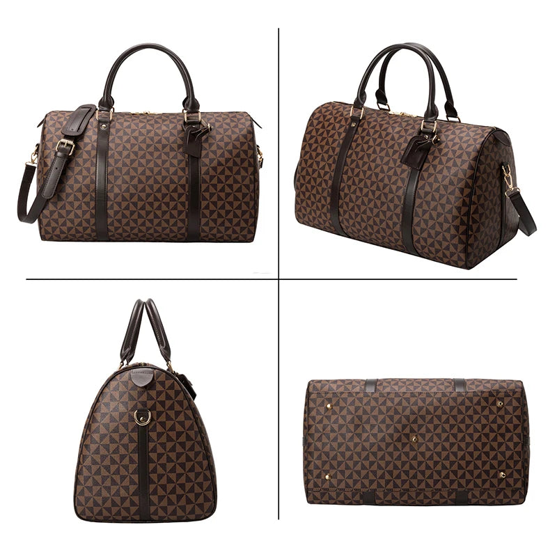 Vintage Large Travel Duffle Tote Bag for Women And Men Durable Leather Weekender Carry-On Travel Bag for Airplan Gym Work