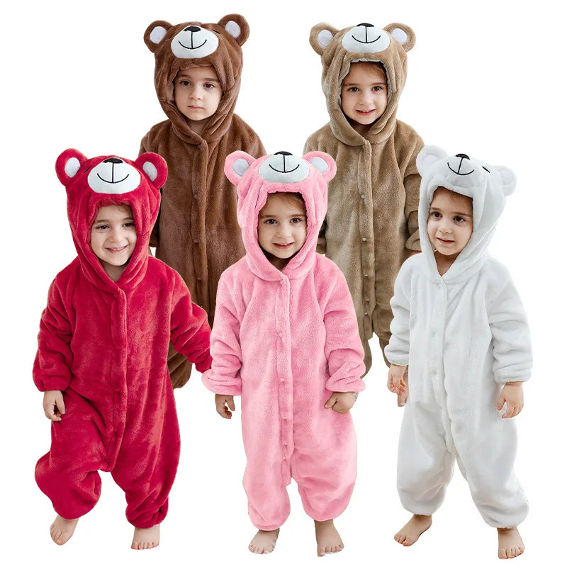 Kids Kigurumis Bear Animal Cartoon Onesies Baby Flannel Pajamas Infant Hooded Sleepwear Jumpsuits Cosplay Costume Cartoon onesie