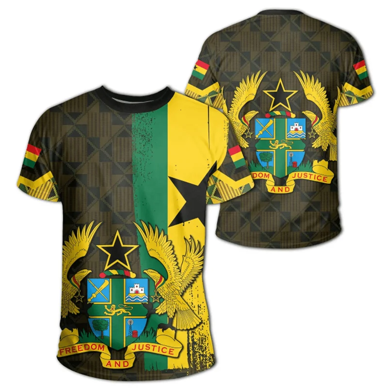 3D Ghana Nationa IndependenceDay Printed T Shirt The Republic-of Ghana Emblem Flag Graphic Tee-shirts For Men Mens Clothing Tops