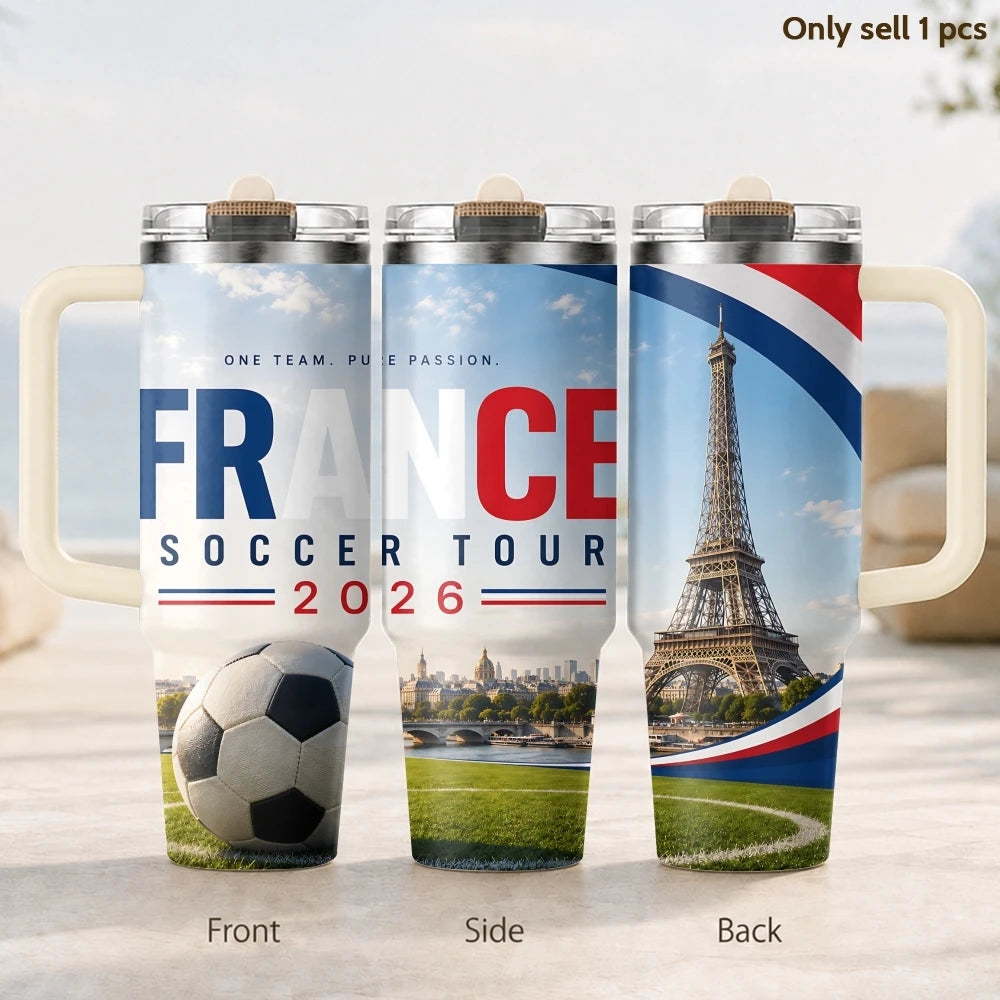 2026 France Football City Design Vacuum Flasks 40oz 3rd Gen Insulated Stainless Steel Tumbler Cup with Handle Straw Lid Gifts