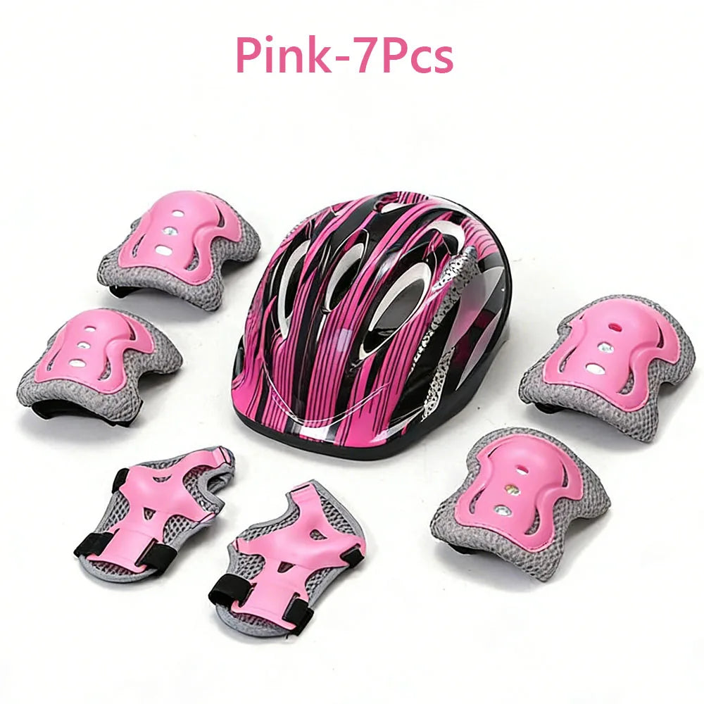 Bicycle Sport Protective Gear Set Adjustable Kids Safety Skating Helmet Pad Set 48-55cm for Skateboard/Bike/Skating/Cycling